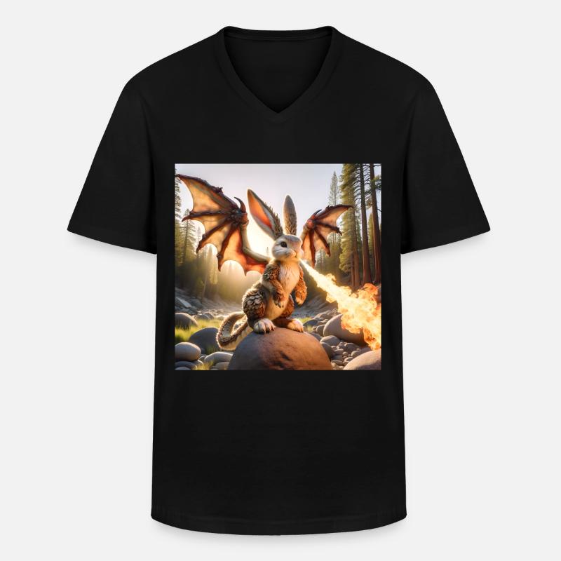 Feuerspeiender Hase Drache #12 - Männer-T-Shirt mit V-Ausschnitt - Schwarz