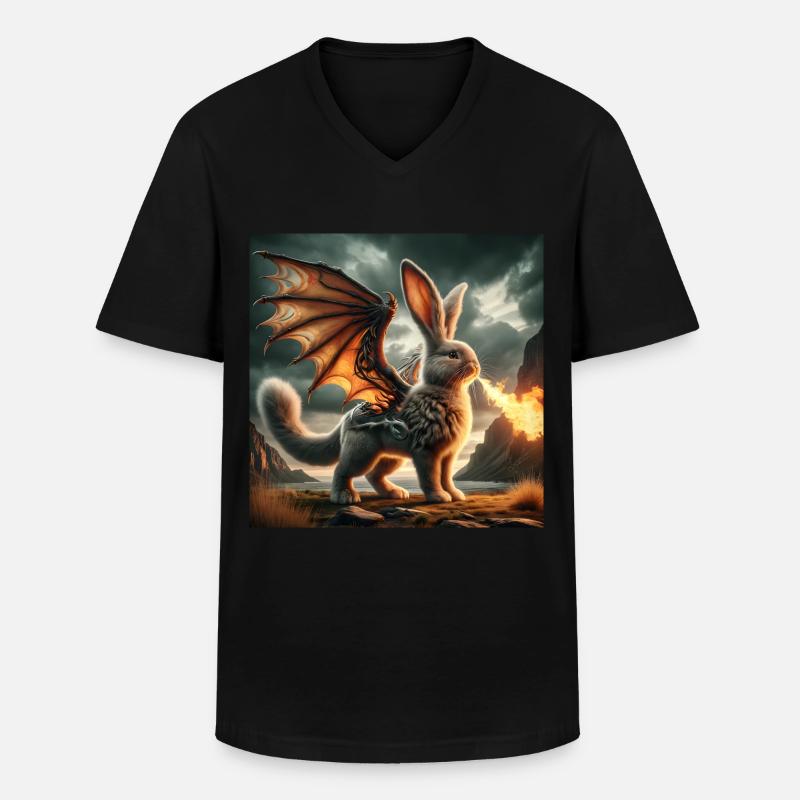 Feuerspeiender Hase Drache #03 - Männer-T-Shirt mit V-Ausschnitt - Schwarz