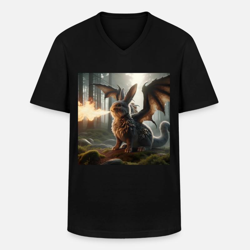 Feuerspeiender Hase Drache #06 - Männer-T-Shirt mit V-Ausschnitt - Schwarz