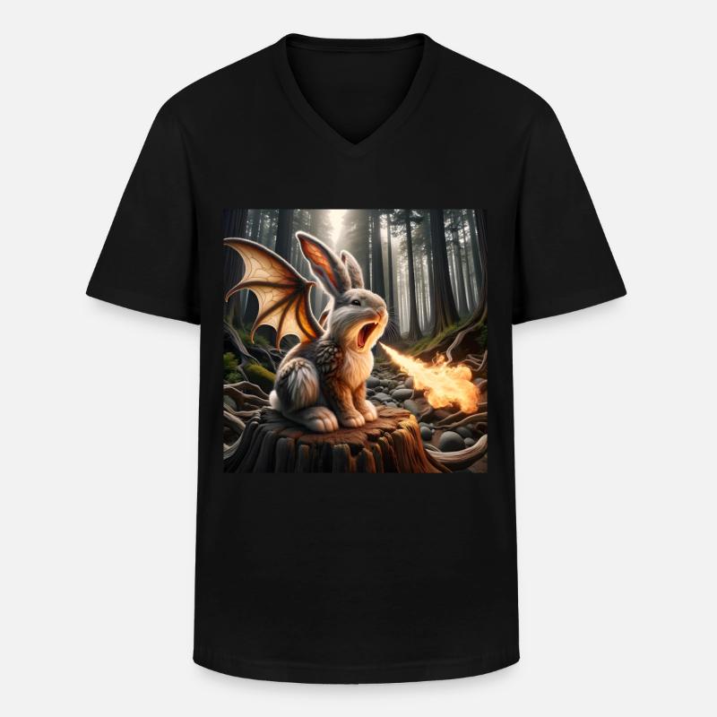 Feuerspeiender Hase Drache #23 - Männer-T-Shirt mit V-Ausschnitt - Schwarz