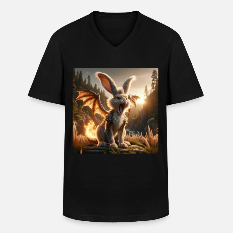 Feuerspeiender Hase Drache #24 - Männer-T-Shirt mit V-Ausschnitt - Schwarz
