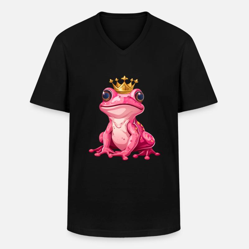 simpatica principessa rana rosa rosa con corona d'oro - Maglietta da uomo classica con scollo a V - nero