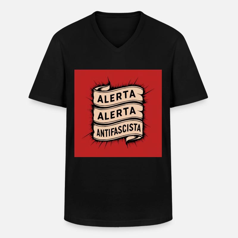 Alerta Antifaschist - Männer-T-Shirt mit V-Ausschnitt - Schwarz