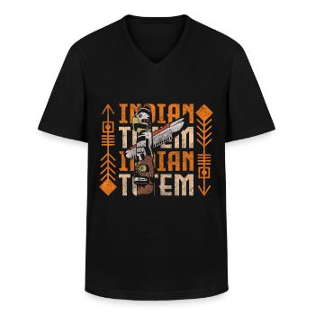 Coiffe en plumes indiennes Tot Aztec - T-shirt col V Homme - noir - Devant - AI Model Male 178 dark (178cm)