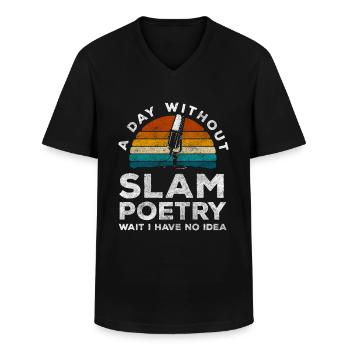 Poésie Slam Poète hipster - T-shirt col V Homme - noir - Devant - AI Model Male 178 dark (178cm)