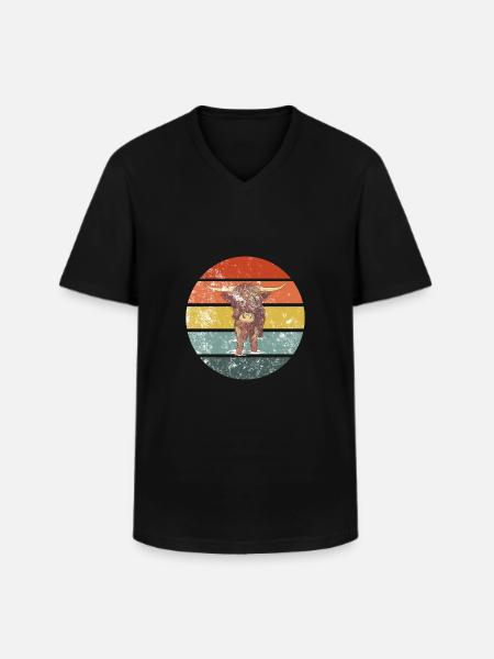 Scottish Highland Cow Retro - Men's V-Neck T-Shirt - black
