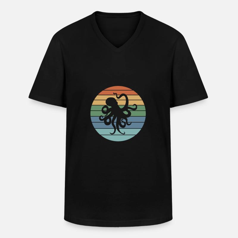 Octopus Retro - Männer-T-Shirt mit V-Ausschnitt - Schwarz