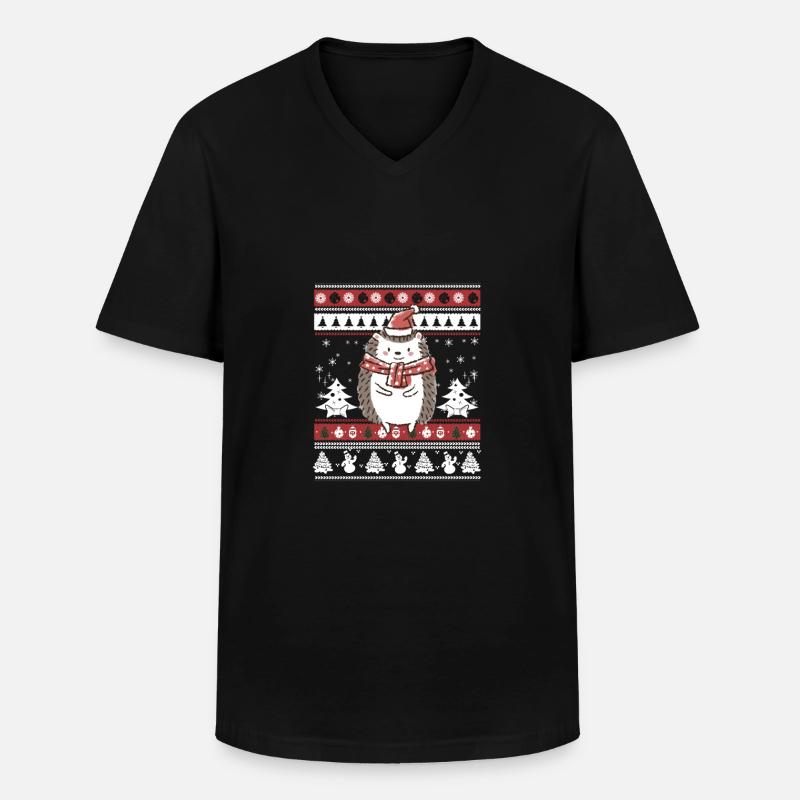 Igel Weihnachten - Männer-T-Shirt mit V-Ausschnitt - Schwarz