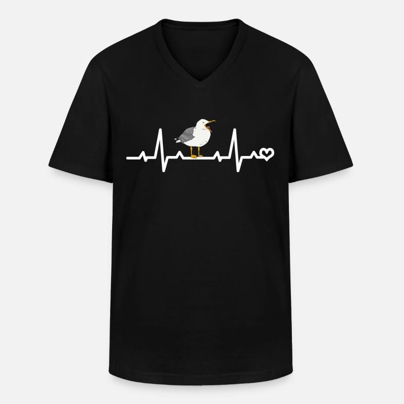 Möwe Herzfrequenz EKG - Männer-T-Shirt mit V-Ausschnitt - Schwarz