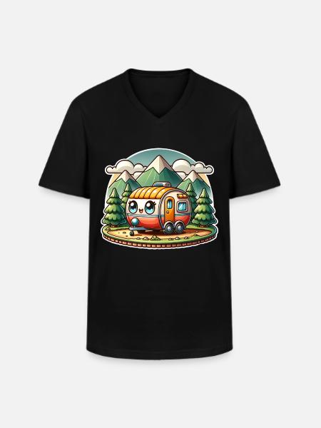 Camping Camper Wohnwagen Kinder - Männer-T-Shirt mit V-Ausschnitt - Schwarz