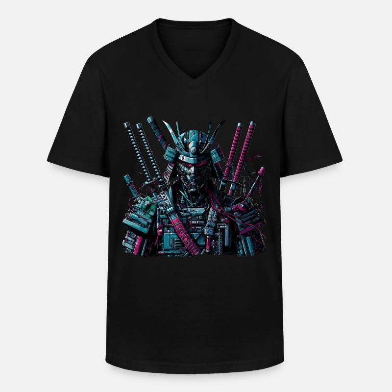 Cyborg Samurai - Männer-T-Shirt mit V-Ausschnitt - Schwarz