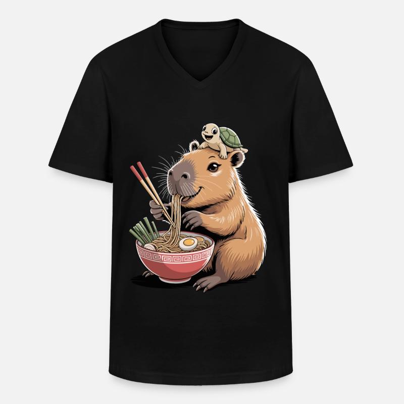 Cute capybara, ramen, turtle, capybara - Men's V-Neck T-Shirt - black