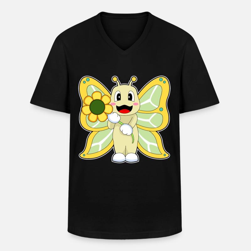 Schmetterling Blume - Männer-T-Shirt mit V-Ausschnitt - Schwarz