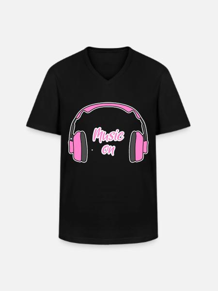 Music on Women's DJ Headphones pink - Men's V-Neck T-Shirt - black