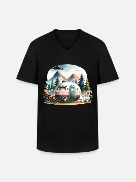 Camping Caravan - Men's V-Neck T-Shirt - black
