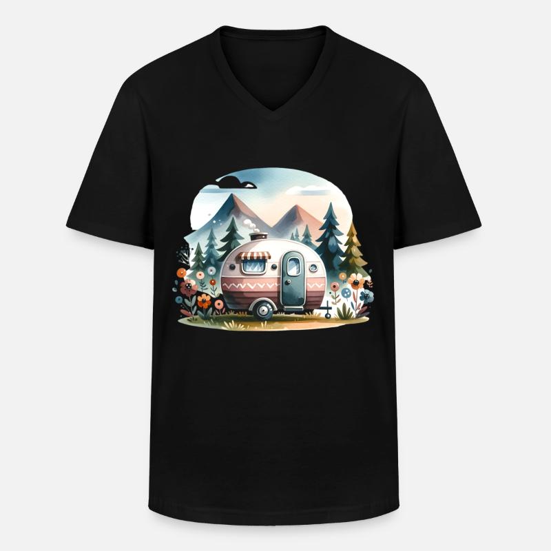 Camping Wohnwagen - Männer-T-Shirt mit V-Ausschnitt - Schwarz