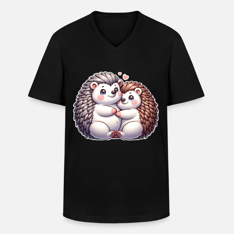 Igel Mama - Männer-T-Shirt mit V-Ausschnitt - Schwarz