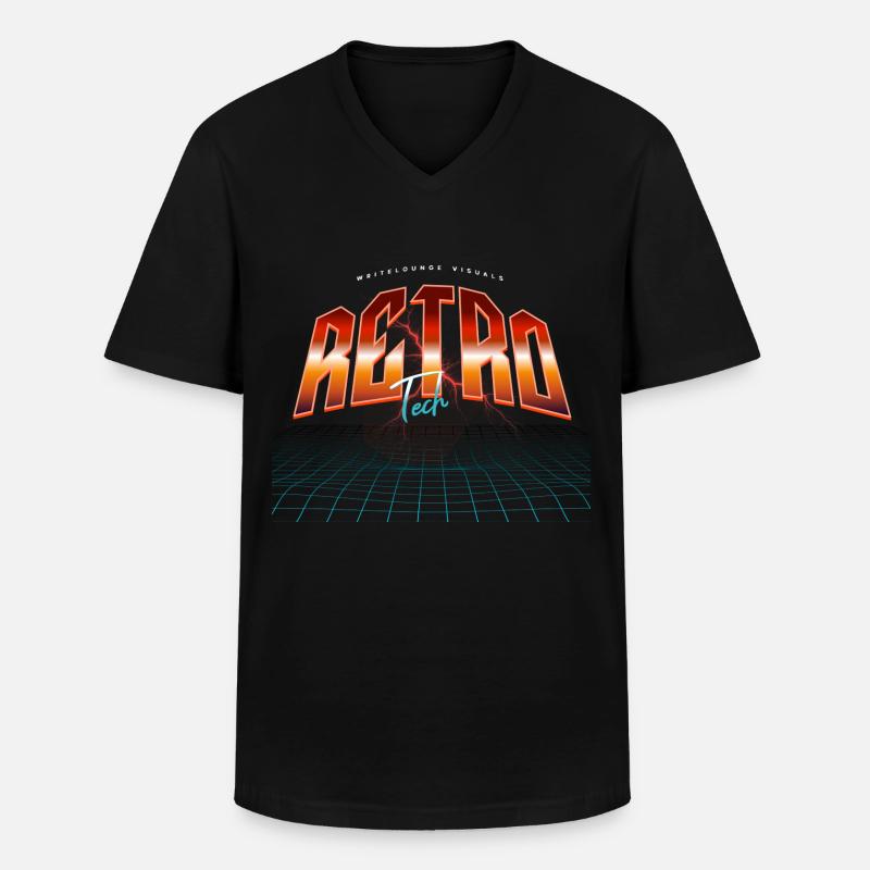 Retro Tech Neon Synthwave - Männer-T-Shirt mit V-Ausschnitt - Schwarz
