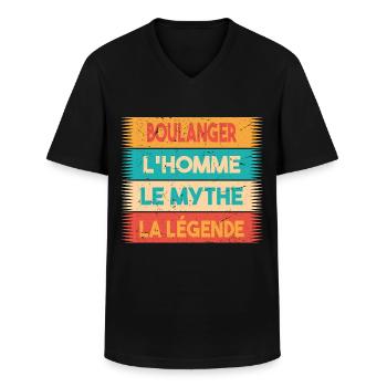 Boulanger, L'homme, Le mythe, cadeau boulanger. - T-shirt col V Homme - noir - Devant - AI Model Male 178 dark (178cm)