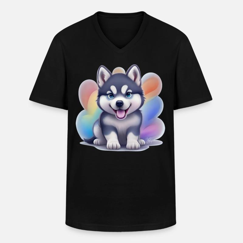 Siberian Husky Welpe - Männer-T-Shirt mit V-Ausschnitt - Schwarz