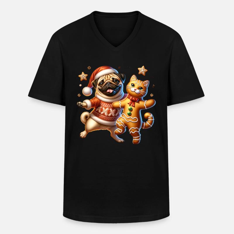 Mops Katze - Männer-T-Shirt mit V-Ausschnitt - Schwarz