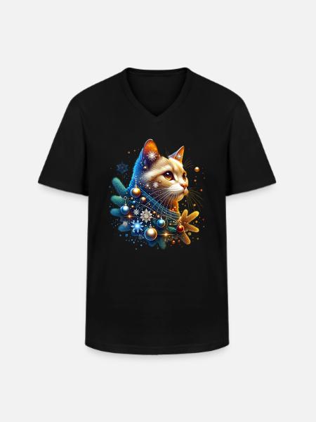 Chat Noël Noël - T-shirt col V Homme - noir