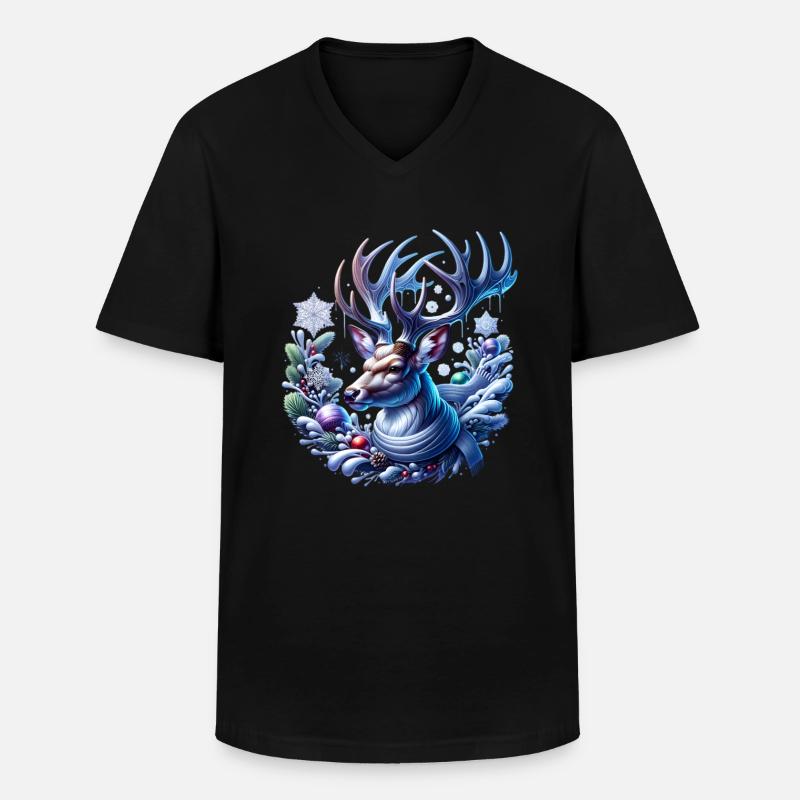 Winterlicher Hirsch Winter - Männer-T-Shirt mit V-Ausschnitt - Schwarz
