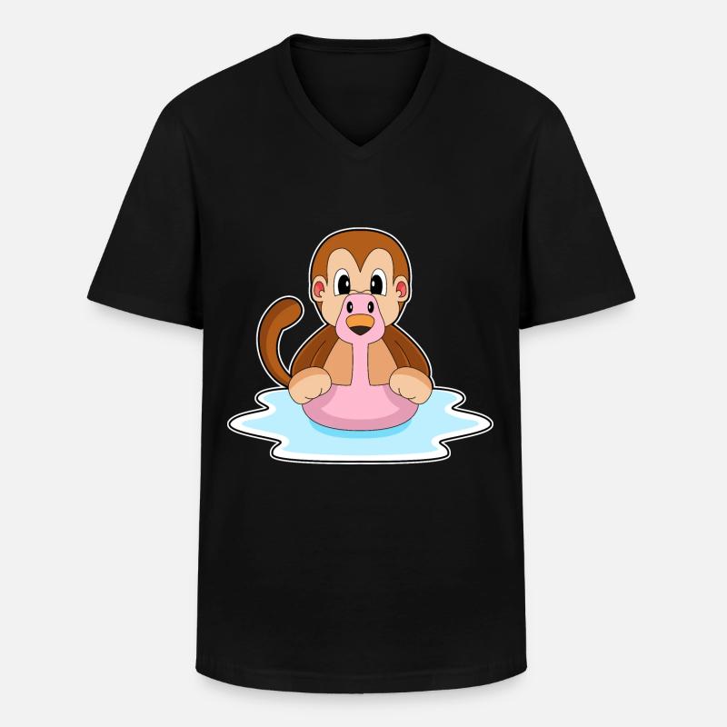 Affe Flamingo - Männer-T-Shirt mit V-Ausschnitt - Schwarz