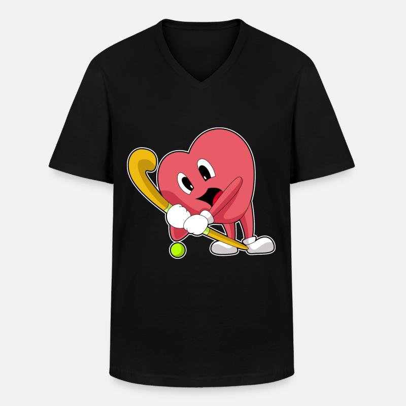 Herz Hockey Hockeyschläger - Männer-T-Shirt mit V-Ausschnitt - Schwarz