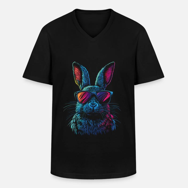 Regenbogen Hase mit Sonnenbrille - Männer-T-Shirt mit V-Ausschnitt - Schwarz