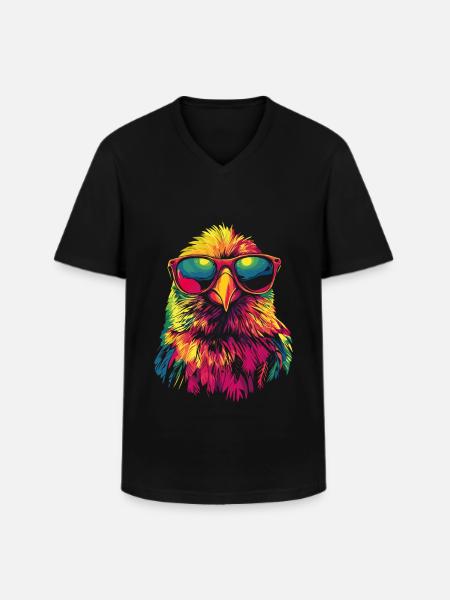 Eagle with sunglasses rainbow - Men's V-Neck T-Shirt - black