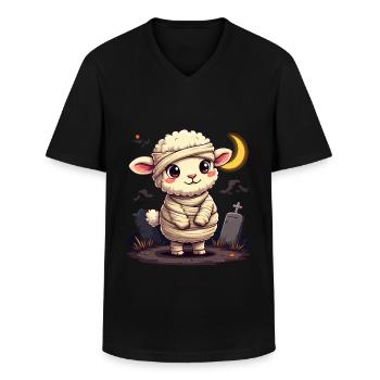 Momie Mouton Halloween shepp Baa oooh ! - T-shirt col V Homme - noir - Devant - AI Model Male 178 dark (178cm)