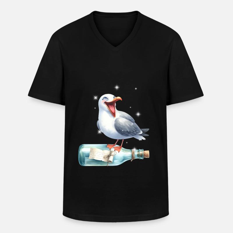 maritim Möwe Flaschenpost Möwen - Männer-T-Shirt mit V-Ausschnitt - Schwarz