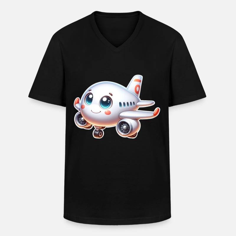 Flugzeug - Männer-T-Shirt mit V-Ausschnitt - Schwarz
