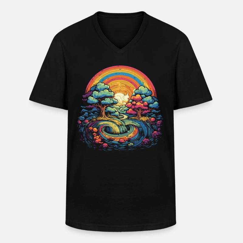 Regenbogen Wunderwelt - Männer-T-Shirt mit V-Ausschnitt - Schwarz