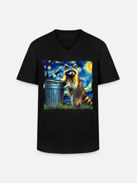 Raccoon Starry Night - Men's V-Neck T-Shirt - black
