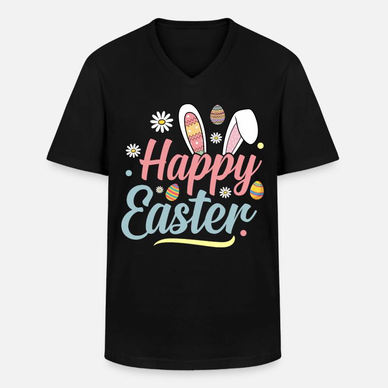 Happy Easter - Männer-T-Shirt mit V-Ausschnitt - Schwarz