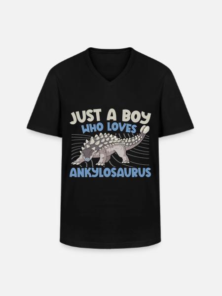 Just A Boy Who Loves Ankylosaurus Dinosaur Dino - Men's V-Neck T-Shirt - black