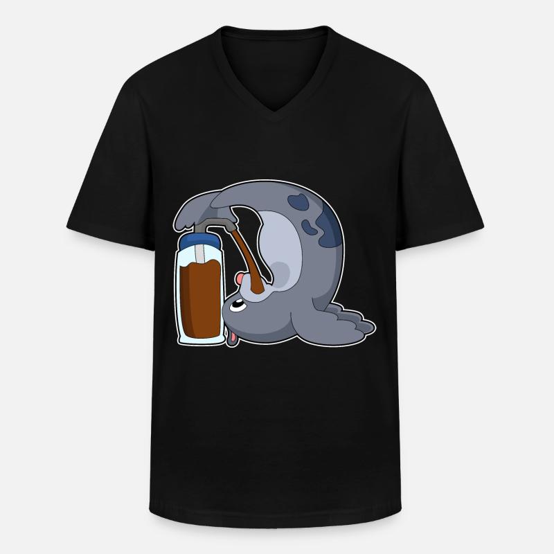 Seehund Kaffee - Männer-T-Shirt mit V-Ausschnitt - Schwarz