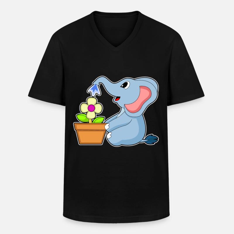Elefant Blumentopf Blume - Männer-T-Shirt mit V-Ausschnitt - Schwarz