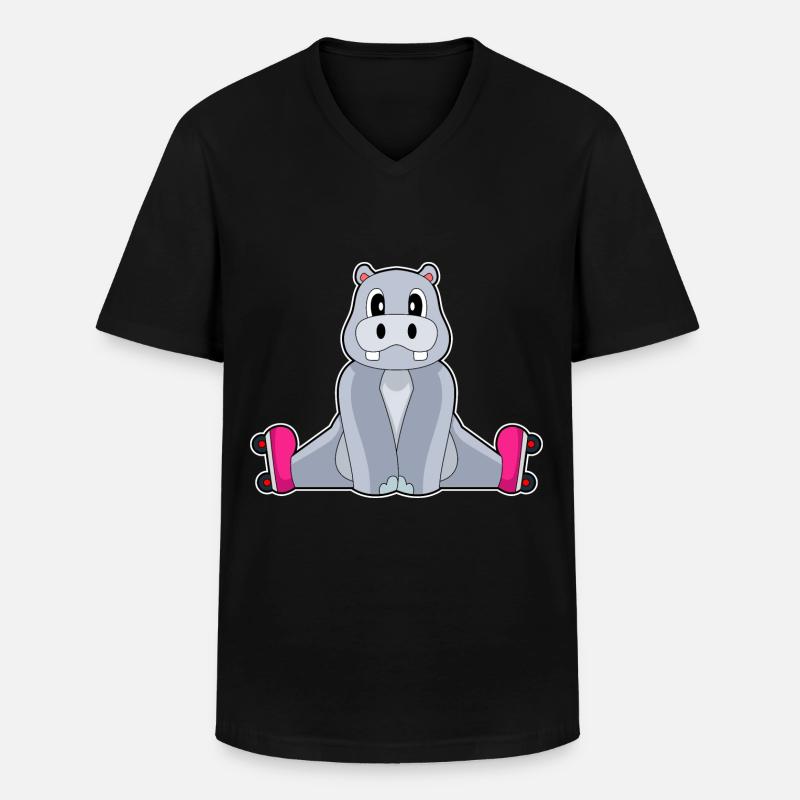 Nilpferd Inline skating Rollschuhe - Männer-T-Shirt mit V-Ausschnitt - Schwarz