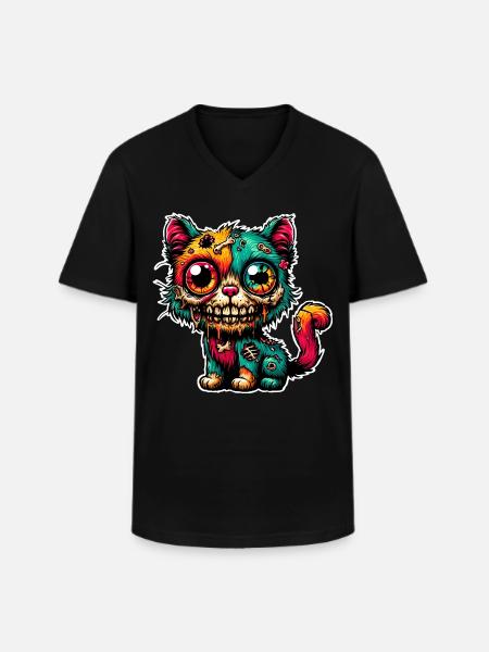 Zombie Cat Monster Halloween - Men's V-Neck T-Shirt - black