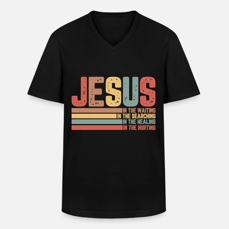 Jesus - Männer-T-Shirt mit V-Ausschnitt - Schwarz