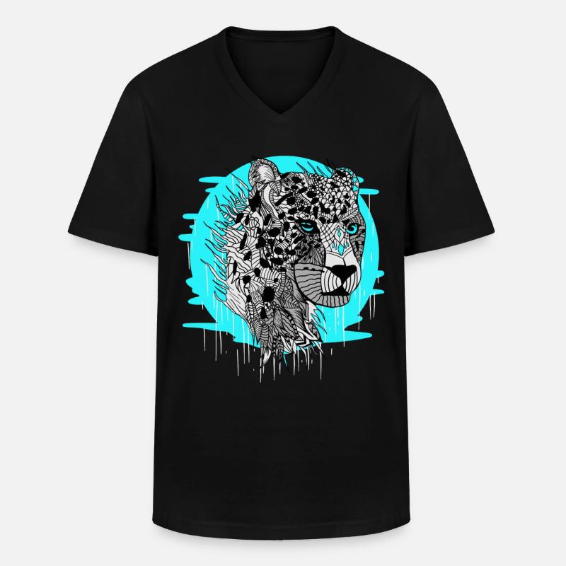 Leopard Retro Mandala - Männer-T-Shirt mit V-Ausschnitt - Schwarz