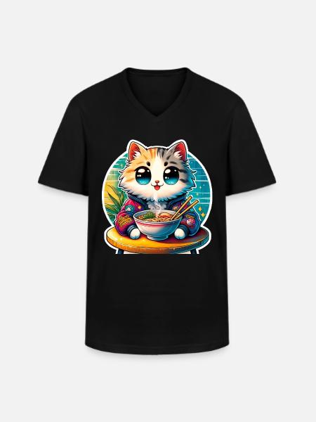 Cat Ramen Kawaii Anime - Men's V-Neck T-Shirt - black