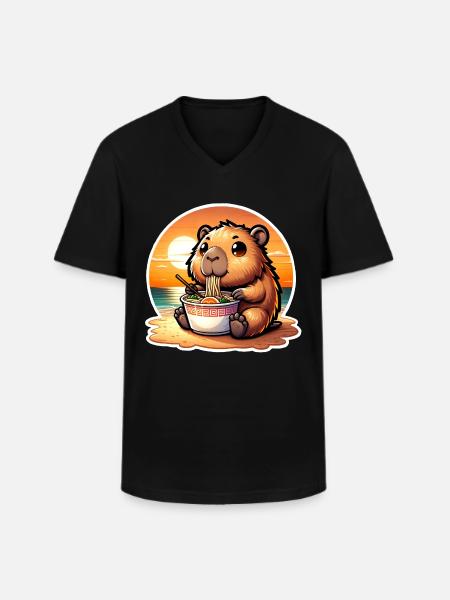 Capybara Ramen Kawaii Anime - Men's V-Neck T-Shirt - black