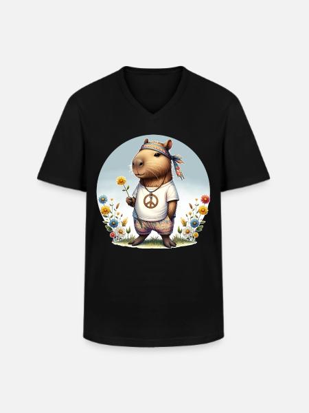 Capybara Hippie Peace - Men's V-Neck T-Shirt - black