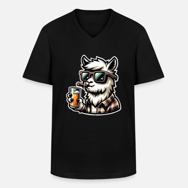 Alpaka Bier - Männer-T-Shirt mit V-Ausschnitt - Schwarz