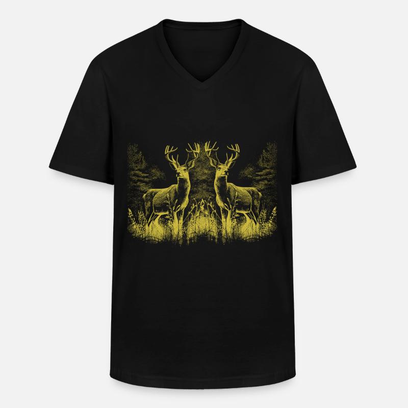 Hirsch Hirsche Wild Rotwild Rehbock - Männer-T-Shirt mit V-Ausschnitt - Schwarz