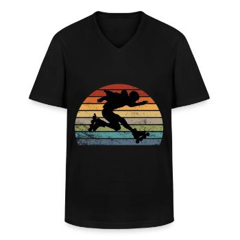 Rollerblades rollers - T-shirt col V Homme - noir - Devant - AI Model Male 178 dark (178cm)